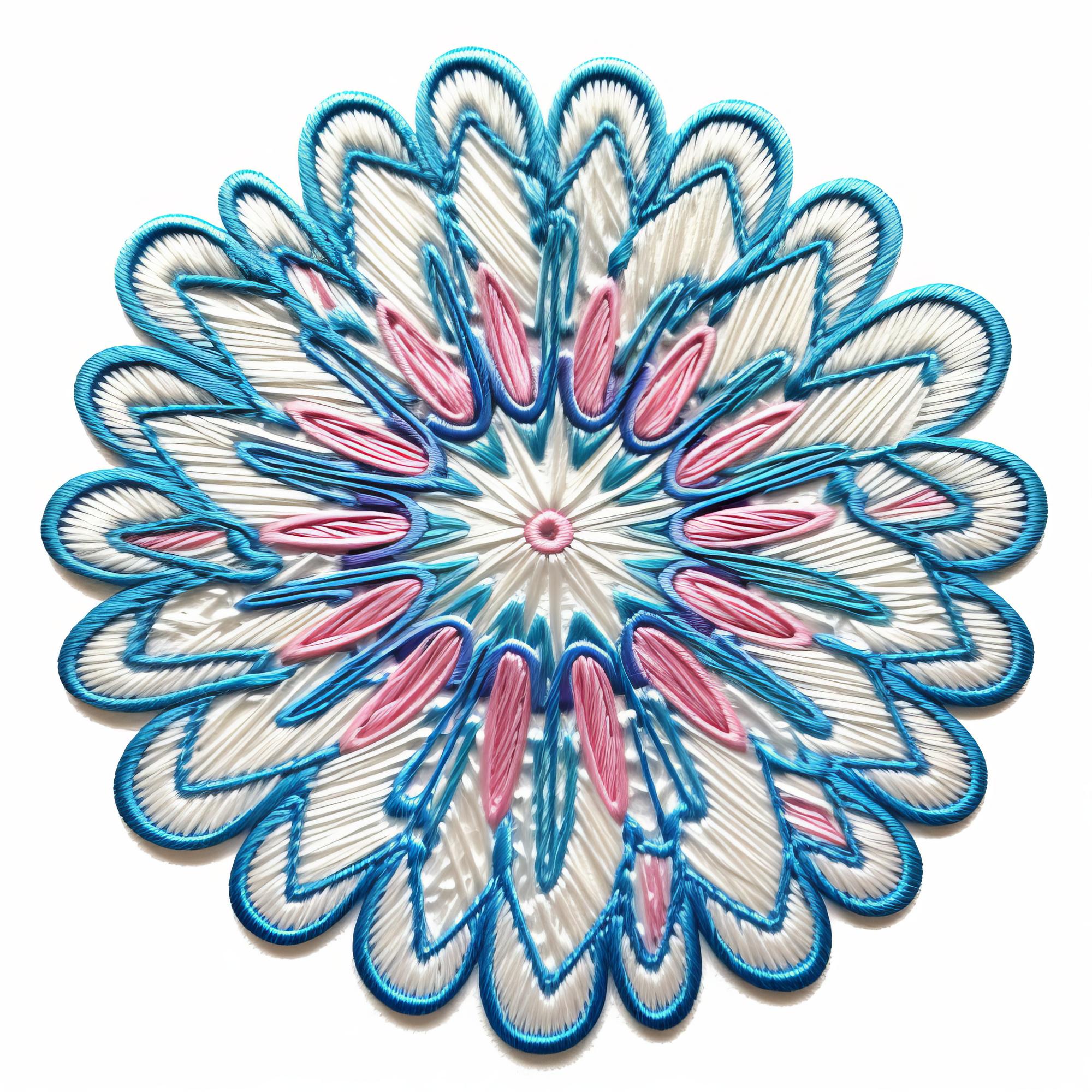 Finished embroidered patch with geometric design